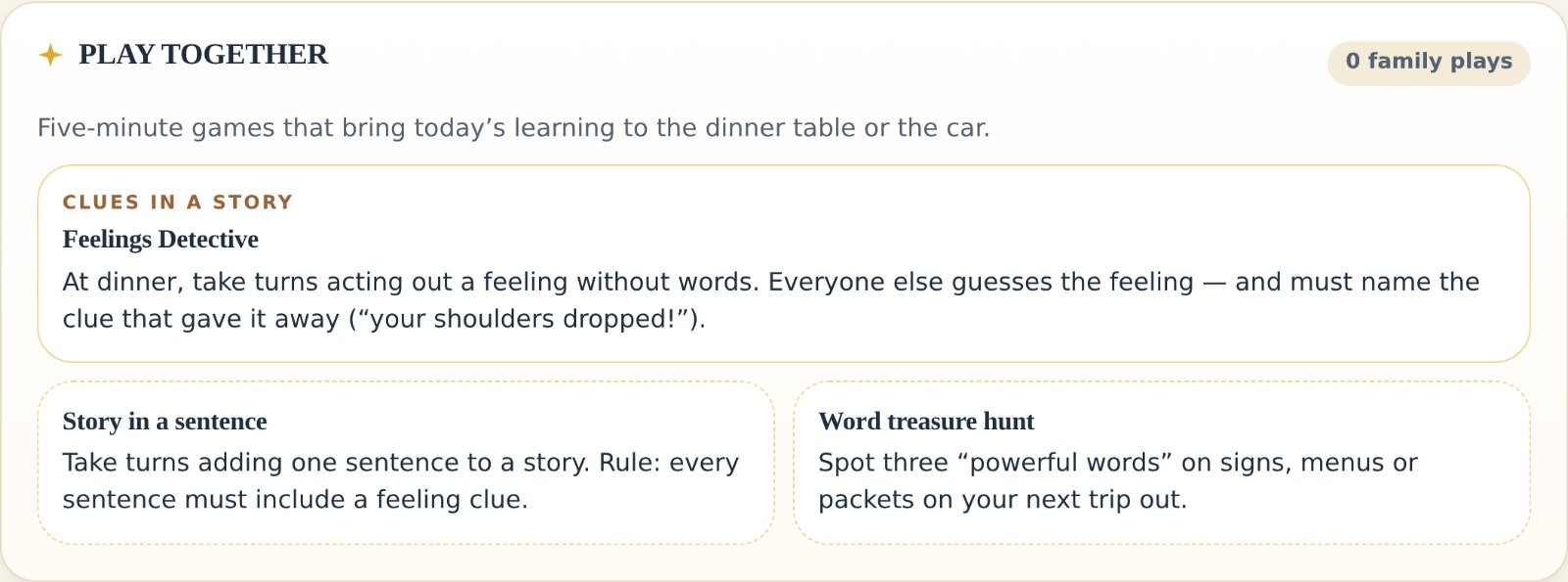 Play Together: five-minute family games linked to the lesson